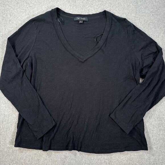 Oak & Trellis Long Sleeve V-Neck Top Womens 2X Black Pullover Minimalist Neutral - Picture 1 of 7